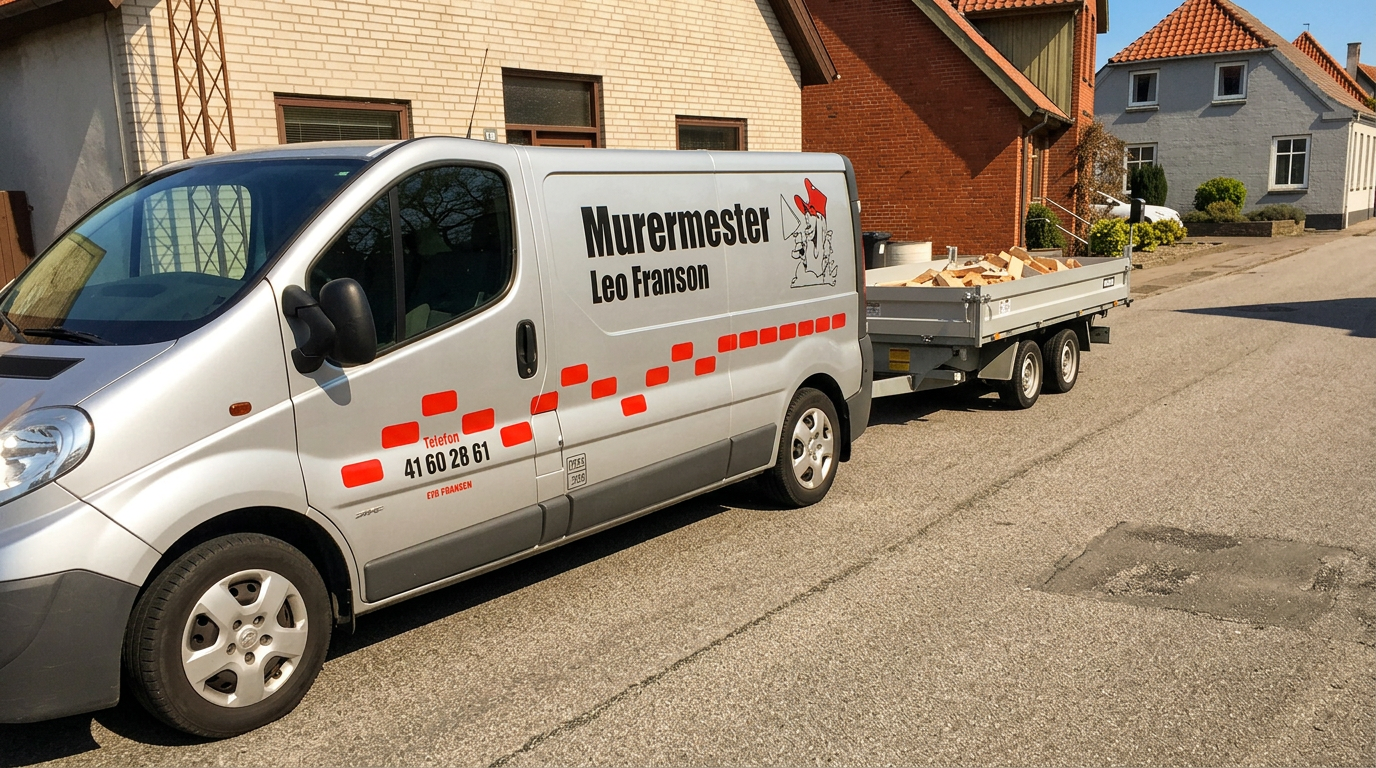 Murermester Leo Fransons firmabil med trailer klar til opgave